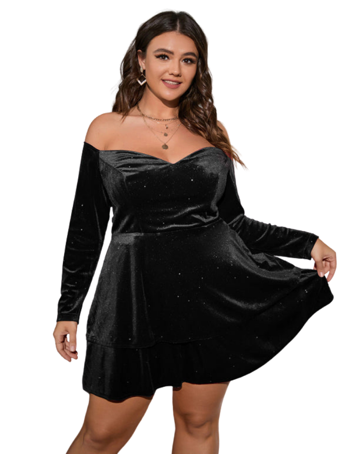 SHOPIQAT Plus Size Deep V Waist Velvet Ball Gown Dress - Premium from shopiqat - Just $14.500! Shop now at shopiqat